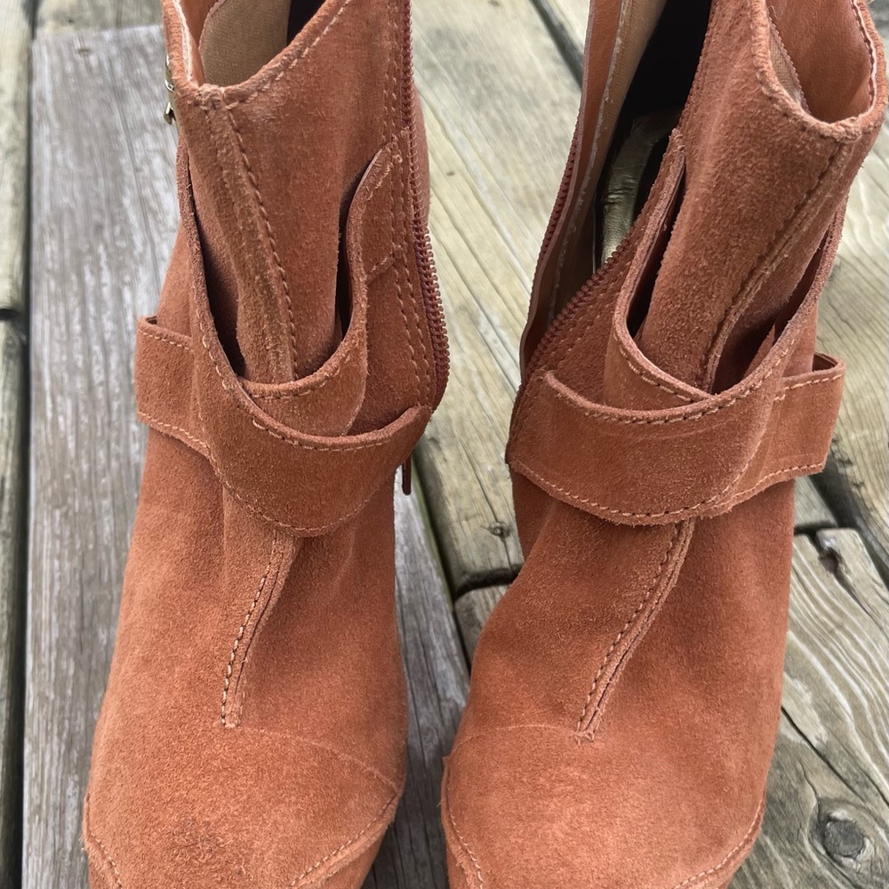 SERGIO ZELCER Suede Tan/Rust Ankle Boots Zip Stiletto Sz 10 Handmade Brazil - Picture 4 of 7